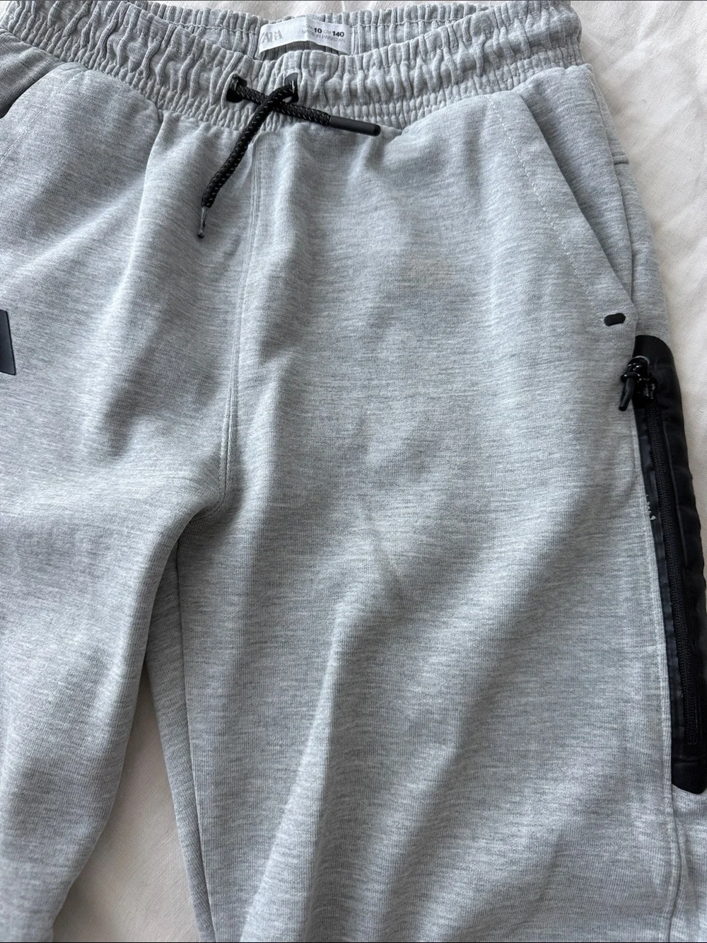 Zara Light Gray Drawstring Joggers with Zip Thigh Pocket